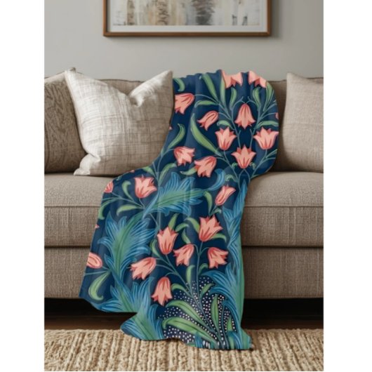 Couverture Polaire William Morris Blue Green Pink Floral Pattern