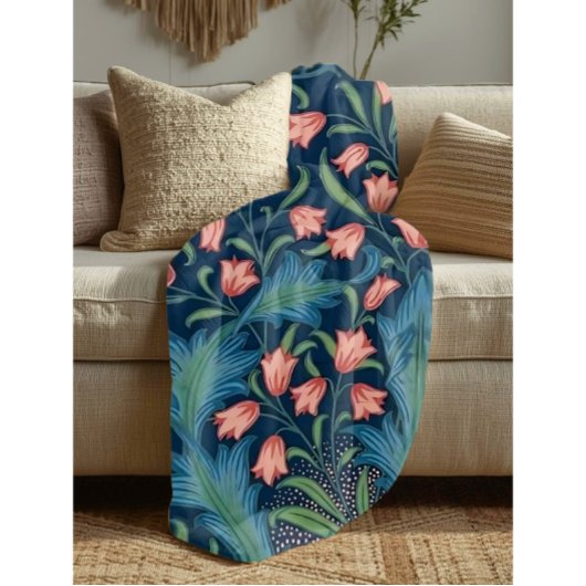 Couverture Polaire William Morris Blue Green Pink Floral Pattern