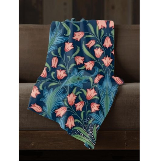Couverture Polaire William Morris Blue Green Pink Floral Pattern