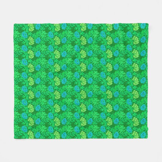 Couverture Polaire William Morris Chrysanthemums, Lime Green & Aqua (Devant (Horizontal))
