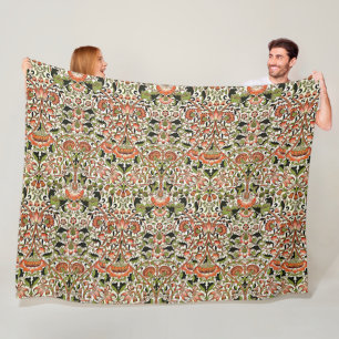Couverture Polaire William Morris Fleurs Lodden Foliage Vert rose