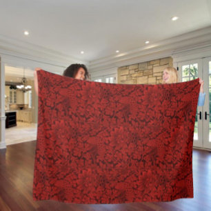 Couverture Polaire William Morris Fleurs Vintages Oiseaux Rouge