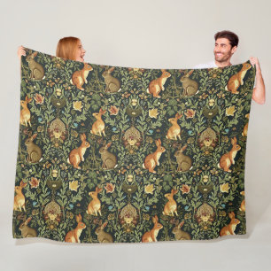 Couverture Polaire William Morris Floral Lapins de Noël en Forêt