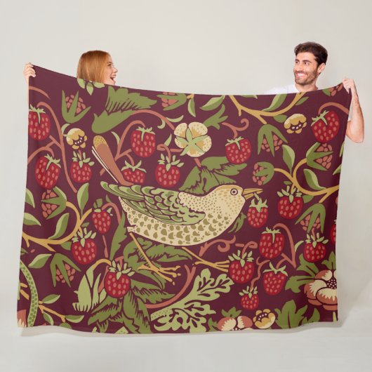 Couverture Polaire William Morris Strawberry Thief Fleece Blanche (En situation)