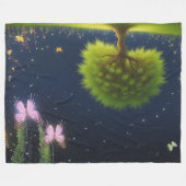 Couverture Polaire Willow Tree de nuit avec papillons et lucioles (Devant (Horizontal))