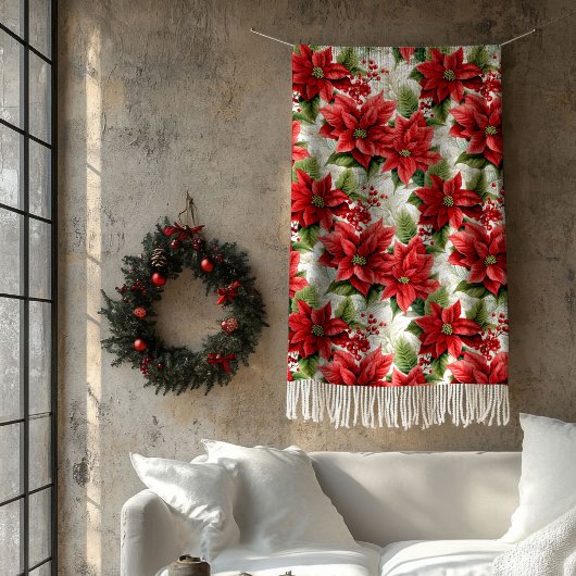 Couverture Polaire Winter Floral Blanket Red Poinsettia Home Gift
