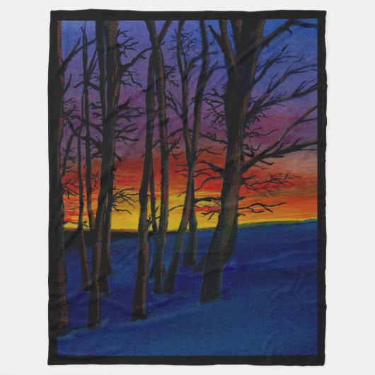 Couverture Polaire Wintery Woods au coucher du soleil 60x80"grand (Devant)