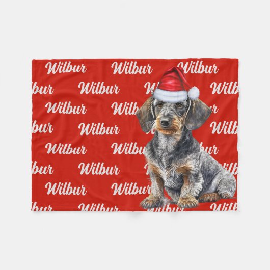 Couverture Polaire Wirehair Dachshund Santa Dog Custom Name Christmas (Devant (Horizontal))