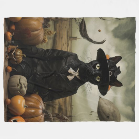 Couverture Polaire Witch Cat with Pumpkins  (Devant (Horizontal))