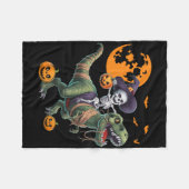 Couverture Polaire Witch Skeleton Riding Dinosaur T Rex Halloween Fun (Devant (Horizontal))