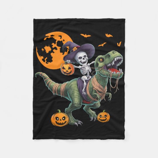 Couverture Polaire Witch Skeleton Riding Dinosaur T Rex Halloween Fun (Devant)