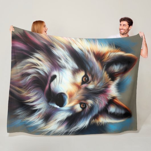 Couverture Polaire Wolf dur Pastel sur Grey (En situation)