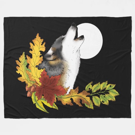 Couverture Polaire Wolf Howling Moon (Devant (Horizontal))