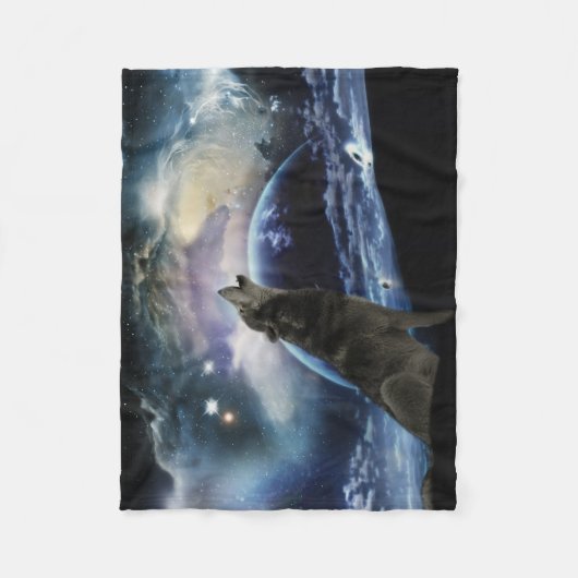 Couverture Polaire Wolf hurle sur la lune (Devant)