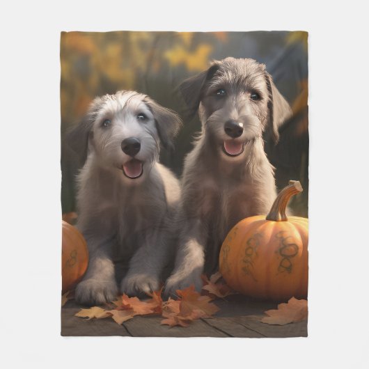 Couverture Polaire Wolfhound Chiot Automne Citrouille de plaisir (Devant)