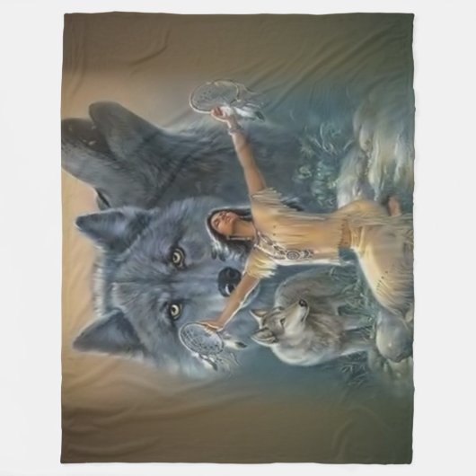 Couverture Polaire WOLFS et JEUNE FILLE INDIENNE (Devant)