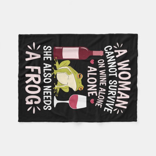 Couverture Polaire Woman Cannot Survive Wine Alone She Needs Frog  (Devant (Horizontal))