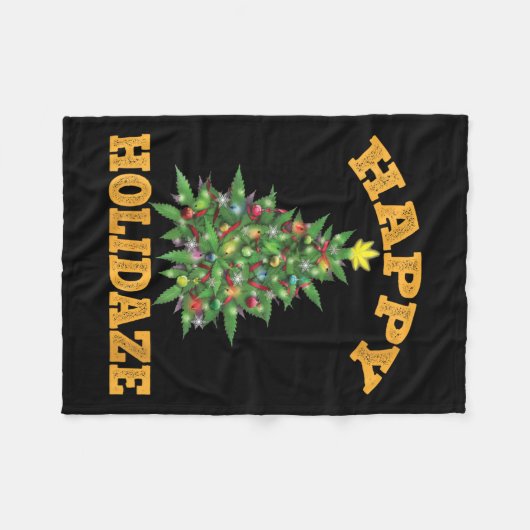 Couverture Polaire Womens Happy Holidaze Funny Weed Christmas Stoner (Devant (Horizontal))