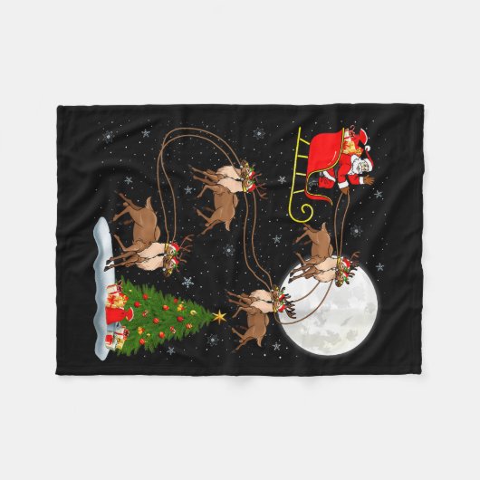 Couverture Polaire Womens Reindeer Santa Sleigh Flying Funny Magical (Devant (Horizontal))