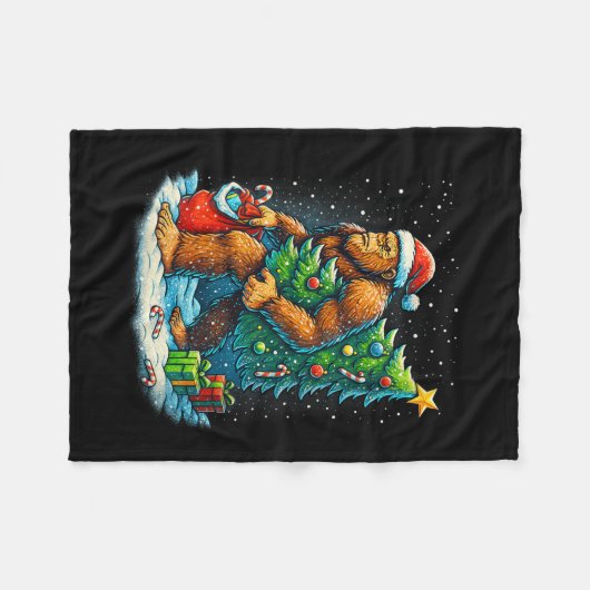 Couverture Polaire Womens Santa Bigfoot Christmas Tree Sasquatch Xmas (Devant (Horizontal))