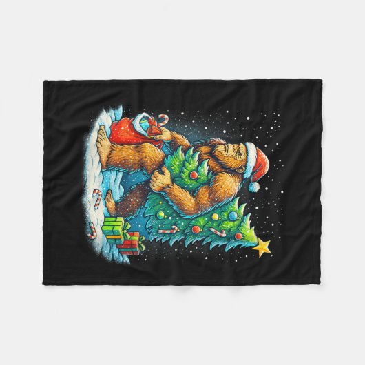 Couverture Polaire Womens Santa Bigfoot Christmas Tree Sasquatch Xmas (Devant (Horizontal))