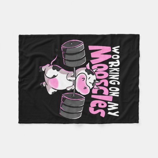 Couverture Polaire Working On My Mooscles Funny Gym Cow Weightlifting (Devant (Horizontal))