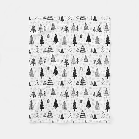 Couverture Polaire Xmas Arbres et Snowflakes Motif noir et blanc (Devant)