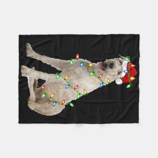 Couverture Polaire Xmas Lights Santa Hat Irish Wolfhound Dog Christma (Devant (Horizontal))