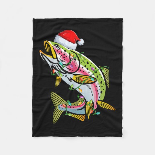 Couverture Polaire Xmas Lights Santa Hat Rainbow Trout Fish Christmas (Devant)