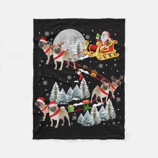 Couverture Polaire Xmas Pug Sledge Christmas Sledge Santa Dog T Shirt (Devant)