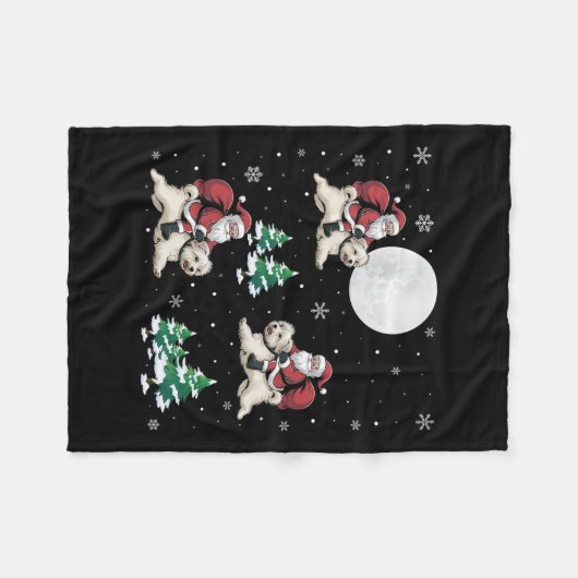 Couverture Polaire Xmas Tree Père Noël équitation chien maltais drôle (Devant (Horizontal))