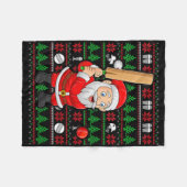 Couverture Polaire Xmas Ugly Sweater Style Santa Playing Cricket Chri (Devant (Horizontal))