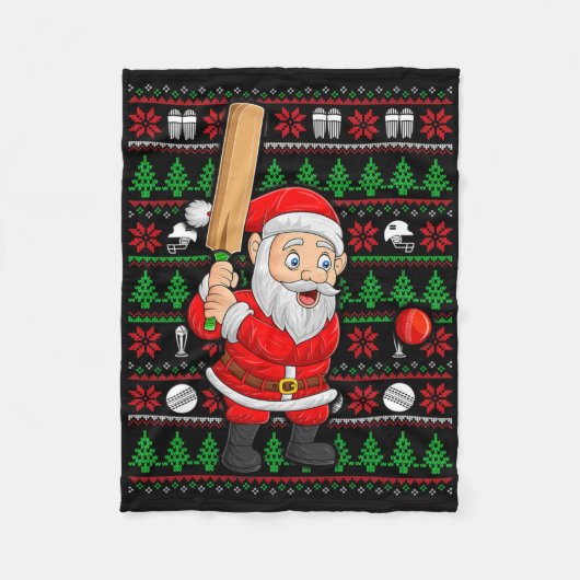 Couverture Polaire Xmas Ugly Sweater Style Santa Playing Cricket Chri (Devant)