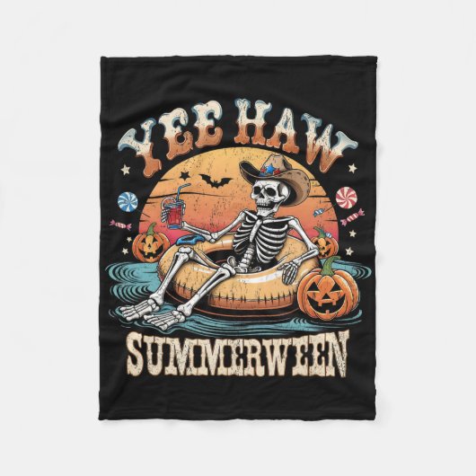 Couverture Polaire Yee Haw Summerween Cowboy Skeleton Western Hallowe (Devant)