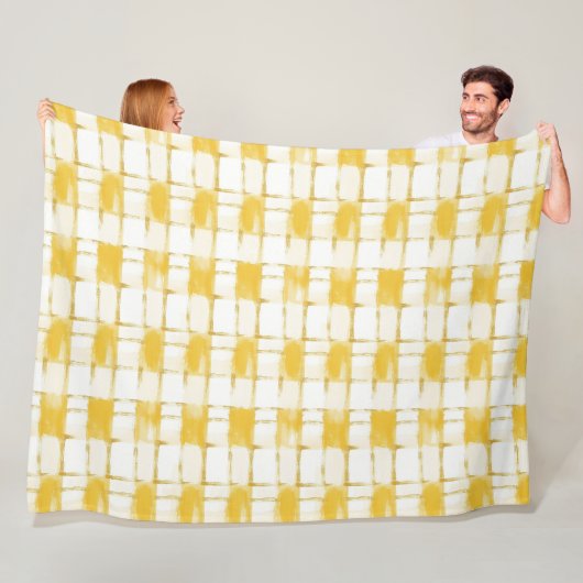Couverture Polaire Yellow Gold White Plaid Stripes Birthday (En situation)