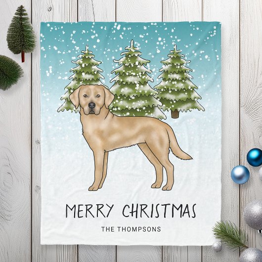 Couverture Polaire Yellow Labrador Retriever Blue Winter Texte person