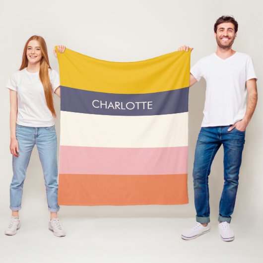 Couverture Polaire Yellow Peach Modern Color Blocks Stripes Custom  (En situation)