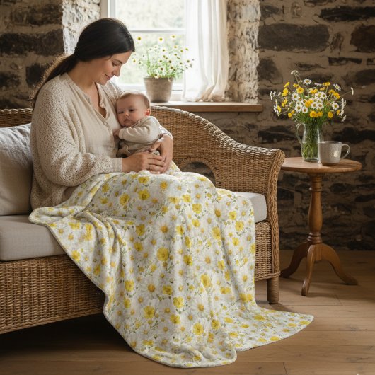 Couverture Polaire Yellow Watercolor Wildflower Pattern 