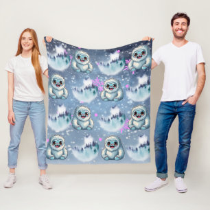 Couverture Polaire Yeti assis Kawaii Snowflakes Motif