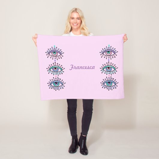 Couverture Polaire Yeux spirituels mystiques rose (En situation)