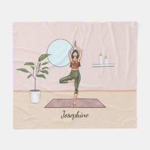 Couverture Polaire Yoga Pose de l'Arbre Vrikshasana Femme avec nom pe