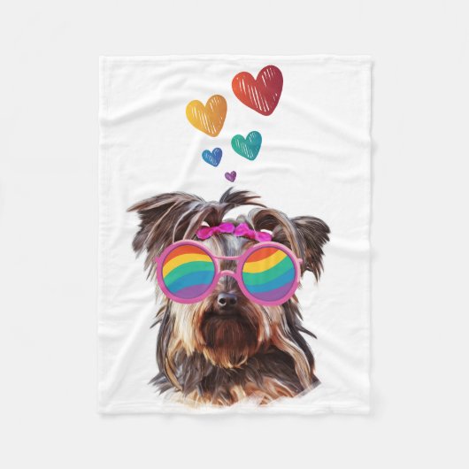 Couverture Polaire Yorkie Chien avec Coeurs Saint-Valentin (Devant)