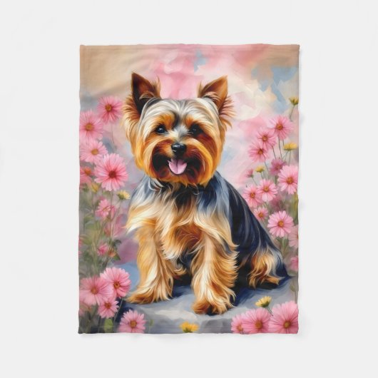 Couverture Polaire Yorkie Dog Flower (Devant)