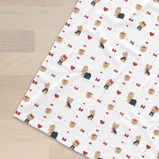Couverture Polaire Yorkies doux Prêts et Coeurs - Blanc -