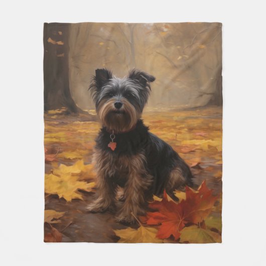 Couverture Polaire Yorkipoo à l'automne Feuilles automne Inspire (Devant)