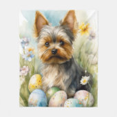 Couverture Polaire Yorkshire Terrier Chien Avec Oeufs De Pâques Vacan (Devant)