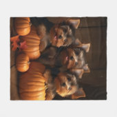 Couverture Polaire Yorkshire Terrier Chiot Automne Citrouille délice (Devant (Horizontal))
