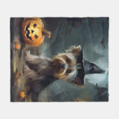 Couverture Polaire Yorkshire Terrier Citrouilles Halloween effrayant (Devant (Horizontal))