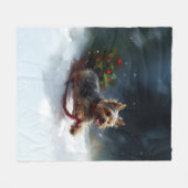 Couverture Polaire Yorkshire Terrier neige de Noël hiver (Devant (Horizontal))