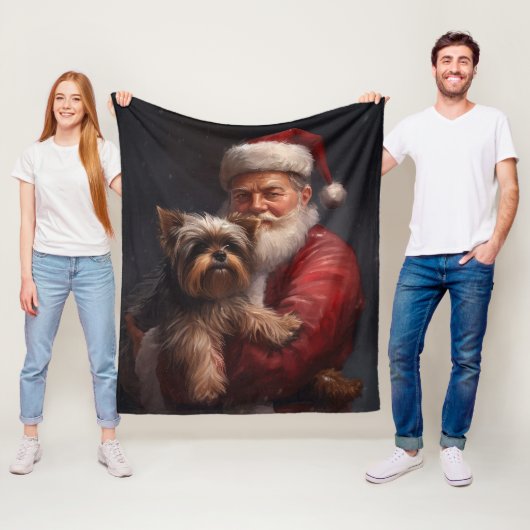 Couverture Polaire Yorkshire Terrier Santa Claus Festive Noël (En situation)